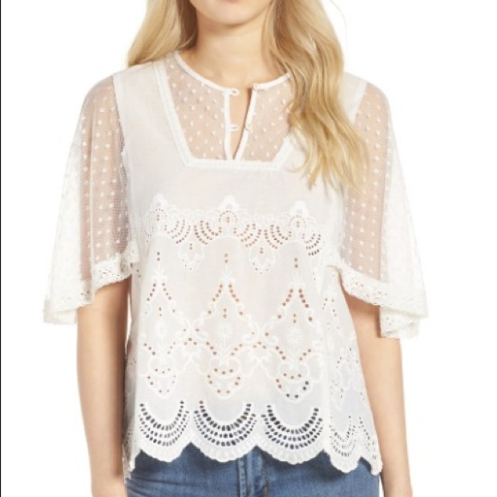 Nordstrom Embroidered White Eyelet Top